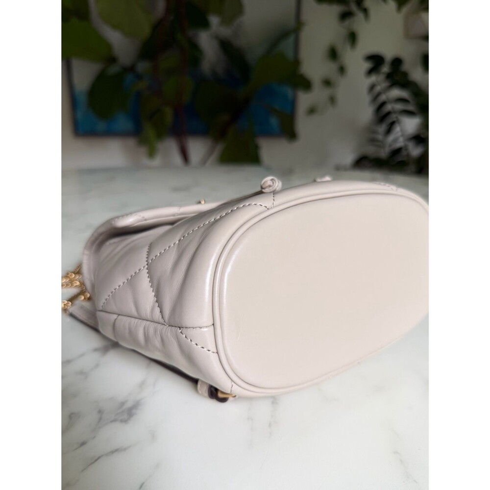 Tory Burch Mini Kira Diamond Quilt Backpack Light Stone Leather - Picture 10 of 16